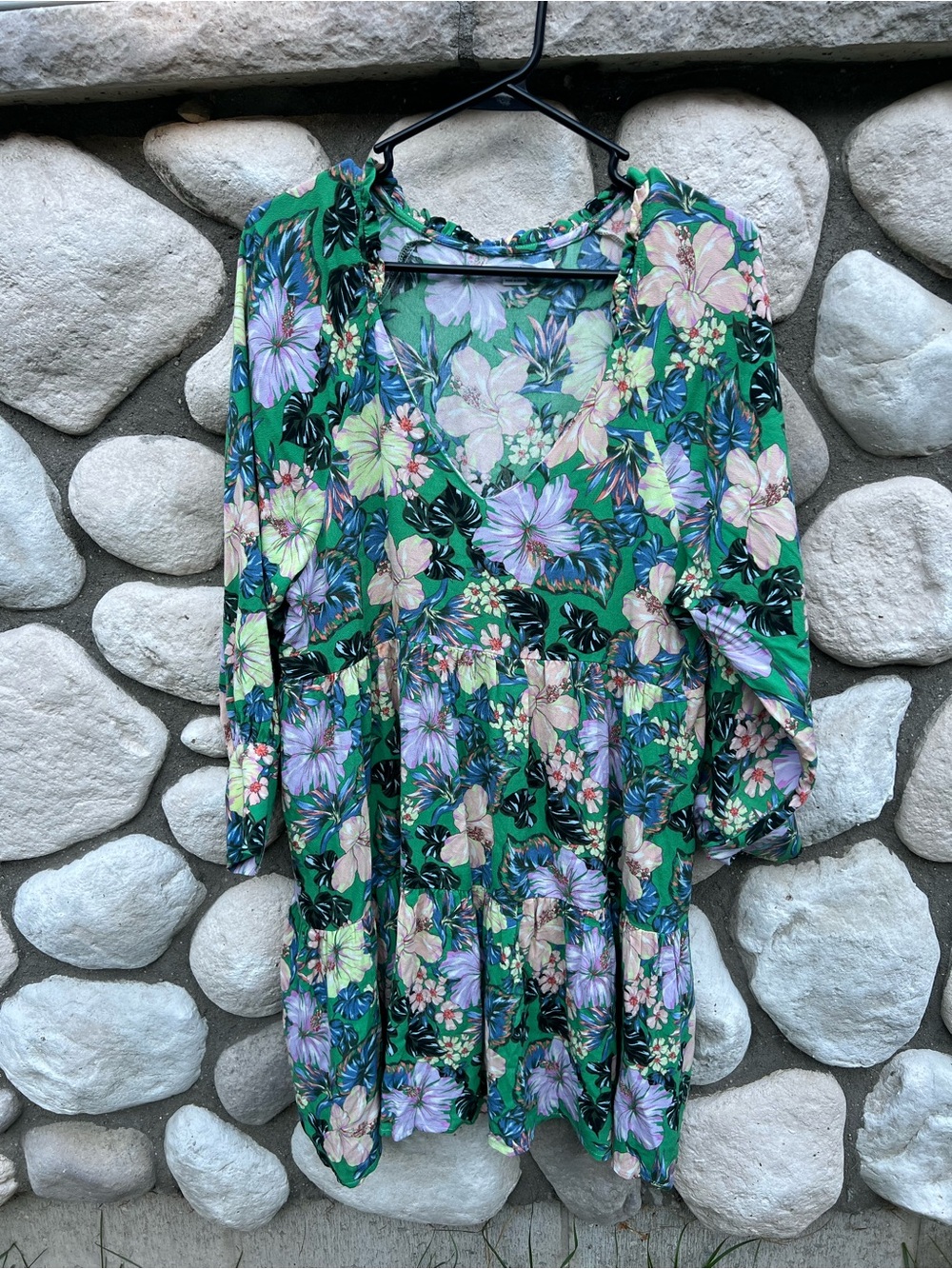 O'Neill Merla Green Floral Long Sleeve Dress - Size Medium